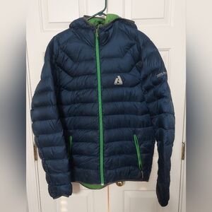 Men's Eddie Bauer Downlight Hooded Jacket In Navy with Green Accents